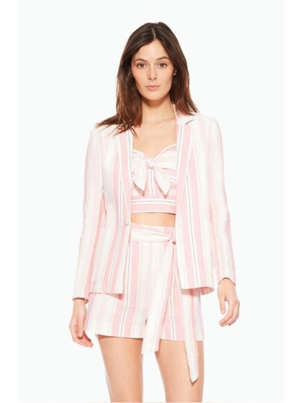 Parker Daren Candy Striped Pink 100% Linen Blaze Jacket Large Single Breasted